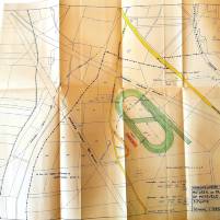 Aanleg van Ren- en Drafbaan Mereveld rond 1930 op het grondgebied van Bunnik, geprojecteerd de toekomstige drafbaan en de aanpassing van de Mereveldseweg. Bron: Het Utrechts Archief, 1007-3.