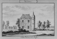 Kasteeltje Oud-Wulven in een (deels) gefantaseerde omgeving en vormgeving qua bouwstijl in de periode 1713-1730. Bron: Nederlands Instituut voor Kunstgeschiedenis, Den Haag.