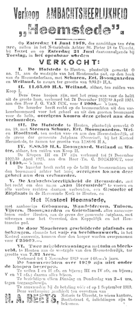 Advertentie uit de Haagsche Post van 31 mei 1919 over kasteel Heemstede. Bron: L. Wevers, Heemstede.