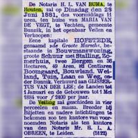 Advertentie tot verkoop van boerderij De Groote Marsch aan de Marsdijk te Bunnik van juni 1881 (1). Bron: Delpher.nl.