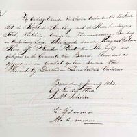 Schriftelijk bewijs van het bezit van hofstede Speelberg te Baarn van familie Van der Plaat opgetekend op 5 januari 1843. Verklaring dient om als lid van het Ridderschap van Utrecht lid te worden. Bron: HUA, 96-2.