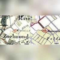 Fragmenten van topografiscge kaarten uit 1880-1900, waarbij het boerderijcomplex Muiswinkel, gelegen tussen Zoelmond en Ravenswaaij. Bron: Wikimedia Commons.