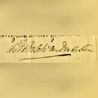Handtekening van P.W. Bosch van Drakestein onder de aankoopt akte van boerderij De Klomp wat hij aankocht voor f. 9.500-, gulden van de nazaten van Willem van 't Schip de vorige eigenaar van de boerderij. Bron: Het Utrechts Archief, 34-4.