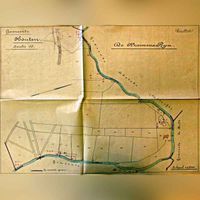Vaarwegenkaart in de gemeente Houten in 1930 met hierop ingetekend van Maarschalkerweerd/Oud-Wulven/Houten met rechts de rivier de Kromme-Rijn. Het noorden is rechts. Linksonder de lanen van Nieuw Amelisweerd. Bron: Regionaal Archief Zuid-Utrecht (RAZU), 109, 2278.