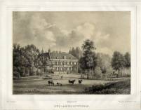 Huis Oud-Amelisweerd gezien vanuit het zuidwesten in 1868. Prent (litho) naar een tekening van P.J. Lutgers. Bron: Het Utrechts Archief, catalogusnummer: 201060.