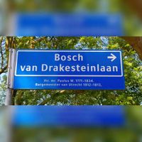 Straatnaambord 'Bosch van Drakesteinlaan' met de kruising Kranenburgerweg in juni 2021. Foto: Sander van Scherpenzeel.