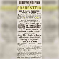 'Houtverkooping op Drakestein an de Lage Vuursche, onder Baarn', op donderdag 20 januari 1887. Bron: Archief Eemland, beeldbank.