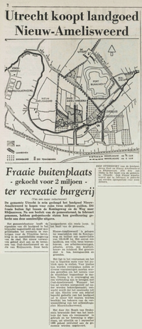 Verkoop Nieuw-Amelisweerd Maandag 13 april 1964 Utrechtsch Nieuwsblad P.18. Bron: Het Utrechts Archief, krantenbank.