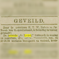 Fragment (1/2) van het Utrechts Nieuwsblad van zaterdag 28 november 1896 waarin melding wordt gemaakt van het gemijnde bedrag op de ambachtsheerlijkheid (opgehouden = niet verkocht). Bron: Het Utrechts Archief, krantenbank.