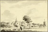 Gezicht op het dorp Lage Vuursche in het jaar 1731. Naar een tekening van L.P. Serrurier. Bron: Het Utrechts Archief, catalogusnummer: 200909.