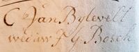 Handtekening van Cornelia van Bijleveld op woensdag 15 januari 1806 ten overstaan van de Utrechtse notaris Brouwer kocht ze het grachtenpand Nieuwegracht nr. 5 aan te Utrecht. Bron: Het Utrechts Archief Notarissen in de stad Utrecht 34-4, 2458, U287a023, aktn. 3, fol 13, 15-01-1806.