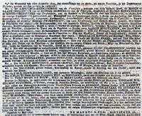 De advertentie uit de Amsterdamsche Courant van dinsdag 18 juni 1805 met daarin gemeld de veiling door de Utrechtse notaris Nicolaas Wilhelmus Buddingh op woensdag 7 augustus 1805. Bron: Delpher.nl.