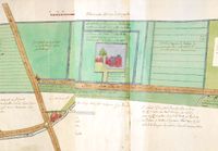 Deze 18de-eeuwse kaart van het landgoed Drakenburg, een kopie van een 17de-eeuwse kaart, geeft een aardig beeld van een middeleeuws ontginningslandgoed. Achter het huis (rechts op de kaart) ligt het bouwland en daarachter de ontgonnen heide met een gat voor de turfwinning, waarvoor de Drakenburgerdrift werd gegraven. Noorden beneden. Bron: Het Utrechts Archief, Archief Taets van Amerongen T1855, 1034.