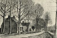 Gezicht op enkele huizen in de buurtschap Vechten (gemeente Bunnik) tussen 1900 en 1908. Bron: Het Utrechts Archief, catalogusnummer: 600110.