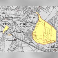 Kaart uit 1832 met in geel gearceerd de gronden in de toenmalige gemeente Rhijnauwen vanaf augustus 1811 in het bezit van Paul Bosch van Drakestein. Bron: HISGIS Utrecht.