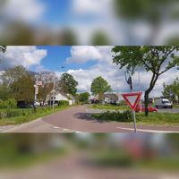 Zicht op de kruising met links op de achtergrond boerderij Wiltenburg aan de Provincialeweg 116 en rechts boerderij DE Prins aan de Achterdijk 1 te Bunnik en Vechten in mei 2021. Foto: Sander van Scherpenzeel.