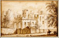 De ruïne van het in 1672 verwoeste kasteel Ter Meer te Maarssen in 1715-1725. Vervaardigd door Abraham Rademaker. Bron: Nederlands Instituut voor Kunstgeschiedenis, Den Haag.