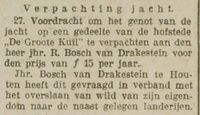In de mei dagen van 1931 krijgt Jhr. René Bosch van Drakestein het jachtrecht van de gemeente Utrecht verpacht voor 15 gulden per jaar op de landerijen van hofstede De Groote Kuil te Maarschalkerweerd.