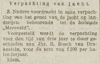 In de winter van 1930 krijgt Jhr. René Bosch van Drakestein het jachtrecht op de landerijen van boerderij Mereveld voor 100 gulden per kalender jaar om aan de gemeente Utrecht te betalen.