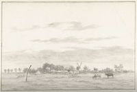 Gezicht op het dorp Schalkwijk en buitengebied in de tweede helft van de achttiende eeuw nar een tekening van Piter Bouman (1774-1828). Bron: Beeldbank, Rijksmuseum.nl.