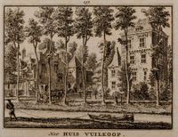 Gezicht over de gracht op de voorzijde van huis Vuylcop te Schalkwijk. Een tekening van Hendrik Spilman naar een origineel Jan de Beijer inde periode 1740-1750. Bron: Regionaal Archief Zuid-Utrecht (RAZU), 353, 42050, 125.