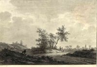 Gezicht op het landschap in de omgeving van 't Goy bij Houten. Misschien de Beusichemseweg als zandweg te zien in 1790-1810. Bron: Het Utrechts Archief, catalogusnummer: 206162.