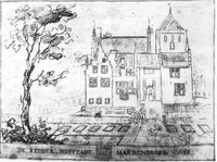 Het classicistische Hardenbroek met tuin aan de achterzijde van het huis op een tekening van Jan de Beijer uit 1750. Bron: Het Utrechts Archief, Topografische Atlas.