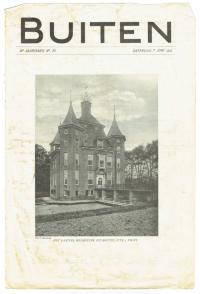 Voorkant van het tijdschrift Buiten van 7 juni 1919 met een artikel over de historie van Kasteel Heemstede. Artikel gewijd aan de periode van verkoop op 21 juni 1919. Bron: SHH archief.