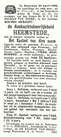 Utrechtsche Provinciaal en Stedelijk dagblad van 8 april 1903. Bron: Heemstede, A.J.A.M. Lisman, 1973.