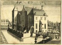 Gezicht vanaf de voorburcht op het kasteel Beverweerd bij Werkhoven in 1690-1695. Bron: Het Utrechts Archief, catalogusnummer: 201093.