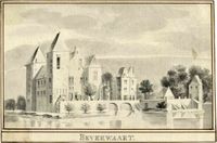 Gezicht op het kasteel Beverweerd bij Werkhoven met rechts de voorburcht, uit het zuiden in 1725-1775. Bron: Het Utrechts Archief, catalogusnummer: 201099.