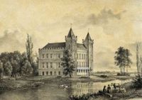 Gezicht over de Kromme Rijn op het kasteel Beverweerd bij Werkhoven, uit het westen in 1868-1869. Bron: Het Utrechts Archief, catalogusnummer: 201103.