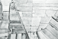 Luchtfoto uit 1973 van boerderij Dijkhoeve aan de Lobbendijk (linksonder) en de daarbij behorende landerijen aan weerskanten van de spoorlijn. Bron: 'De Geer of de Reumsthofstede, Leen de Keijzer, Peter Koch, Otto Wttewaall, 1988, Houten'.