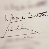 Handtekeningen van Jhr. Unico Hendrik Strick van Linschoten en burgemeester van Utrecht Joachimus Pieter Fockema Andreae om de verkoop aan Utrecht te bevestigen. Foto: Sander van Scherpenzeel, 04-02-2020.