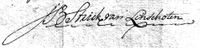 Handtekening van Jhr. Jan Balthazar Strick van Linschoten van Rhijnauwen onder een van zijn bekenden testamenten. Bron: Het Utrechts Archief, 34-4.