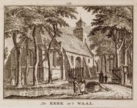 De kerk van 't Waal in 1740-1750. Bron: Regionaal Archief Zuid-Utrecht (RAZU), 353, 54088, 125.