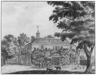 Het huis Blasenburg te 't Waal in 1750 naar een tekening van Jan de Beijer. Bron: Wikipedia Blasenburg.