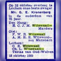 In de gemeente Houten was er ook nog een Wttewaall-Mansbach en Wttewaall-Testas tak. Die vooral gronden in de omgeving van Kasteel Heemstede en Oud-Wulven in de twintigste eeuw in eigendom hadden. Bron: Delpher.nl Algemeen Handelsblad, 15-10-1959.