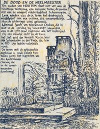 Krantenartikel met een tekening van kasteel Schonauwen en het graf van Hendrik Ravee op 24 november 1967 in de Volkskrant. Bron: Regionaal Archief Zuid-Utrecht (RAZU), 353, 42008, 192.
