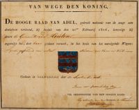 Bevestiging (met omschrijving en tekening) door de Hoge Raad van Adel van de gemeente Houten in het wapen van de gemeente Houten van woensdag 11 september 1816. Bron: Regionaal Archief Zuid-Utrecht (RAZU), 353, 54210, 131.