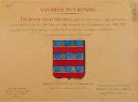 Copie van de bevestiging (met omschrijving en tekening) door de Hoge Raad van Adel op 11 september 1816 van de gemeente Houten in het wapen van de gemeente Houten van maandag 3 december 1877. Bron: Regionaal Archief Zuid-Utrecht (RAZU), 353, 54235, 131.
