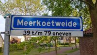 Straatnaambord Meerkoetweide op vrijdag 8 mei 2020. Foto: Sander van Scherpenzeel.
