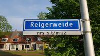 Straatnaambord Reigerweide op vrijdag 8 mei 2020. Foto: Sander van Scherpenzeel.