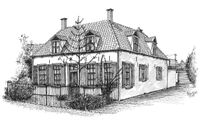Tekening van het huis Herenweg 10 en 12 van 10 december 1998. Tekening Peter Koch.