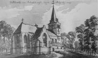 De Nederlandse Hervormde Kerk van Schalkwijk in 1749 naar een tekening van Jan de Beijer. Bron: Koninklijk Huisarchief, nr. A/T-480.