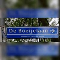 Straatnaambord aan het begin van De Boeijelaan 'Boerenhofstde te Bunnik' bij de kruising met de Sorbonnelaan op het Utrechtse Science Park / De Uithof in juni 2021. Foto: Sander van Scherpenzeel.