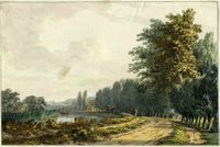 Gezicht vanaf het jaagpad op de rivier Het Gein in de richting van Baambrugge in 1795. Bron: Het Utrechts Archief, catalogusnummer: 200383.
