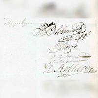 Fragment van beschrijving uit de akte van verkoop van het buiten de Paddenburg te Baambrugge op vrijdag 18 oktober 1805 (handtekening). Bron: Het Utrechts Archief, 34-4, 2512, aktenummer: 75
