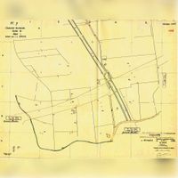 Hulpkaart uit mei 1946 van de omgeving van de waijensedijk, Fortweg, Oude Mereveldseweg, boerderij Het Blauwe Huis en De Klomp met erop ingetekend de kadastergrenswijzigingen van de in 1938 eerder aangelegde rijksweg A12. Bron: Kadasterarchiefviewer 1832-1987.