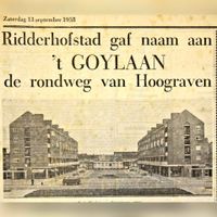 Een krantenartikel uit het Utrechts Nieuwsblad van zaterdag 13 september 1958 'Ridderhofstad gaf naam aan 't Goylaan de rondweg van Hoograven. Foto: Sander van Scherpenzeel.